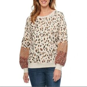 Democracy Women’s Plus Size Cheetah Animal Printed Mixed Print Knit Top Size 3X